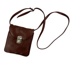 Soho Design Group Brown Leather Crossbody Flap Phone Bag Minimal Indie Silver